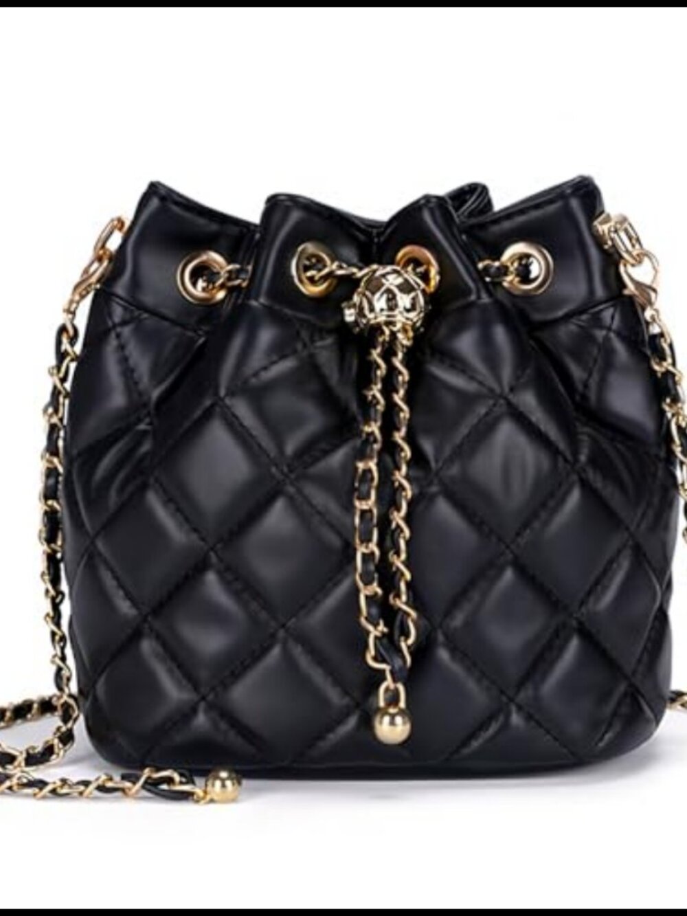 Quilted Leather Bucket Bag Chain Shoulder Crossbody